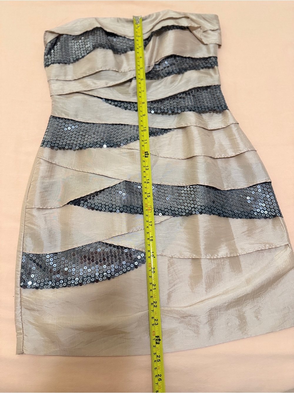 New Rare βCity Studioβ Nude/Champagne Strapless Sequin Bandage Mini Dress,Size 1 - Picture 9 of 11